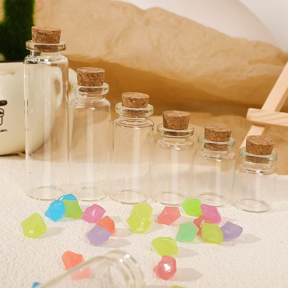 20/10Pc Mini Cork Stopper Glass Bottles DIY Birthday Gift Transparent Empty Message Wishing Bottle Christmas Wedding Party Decor