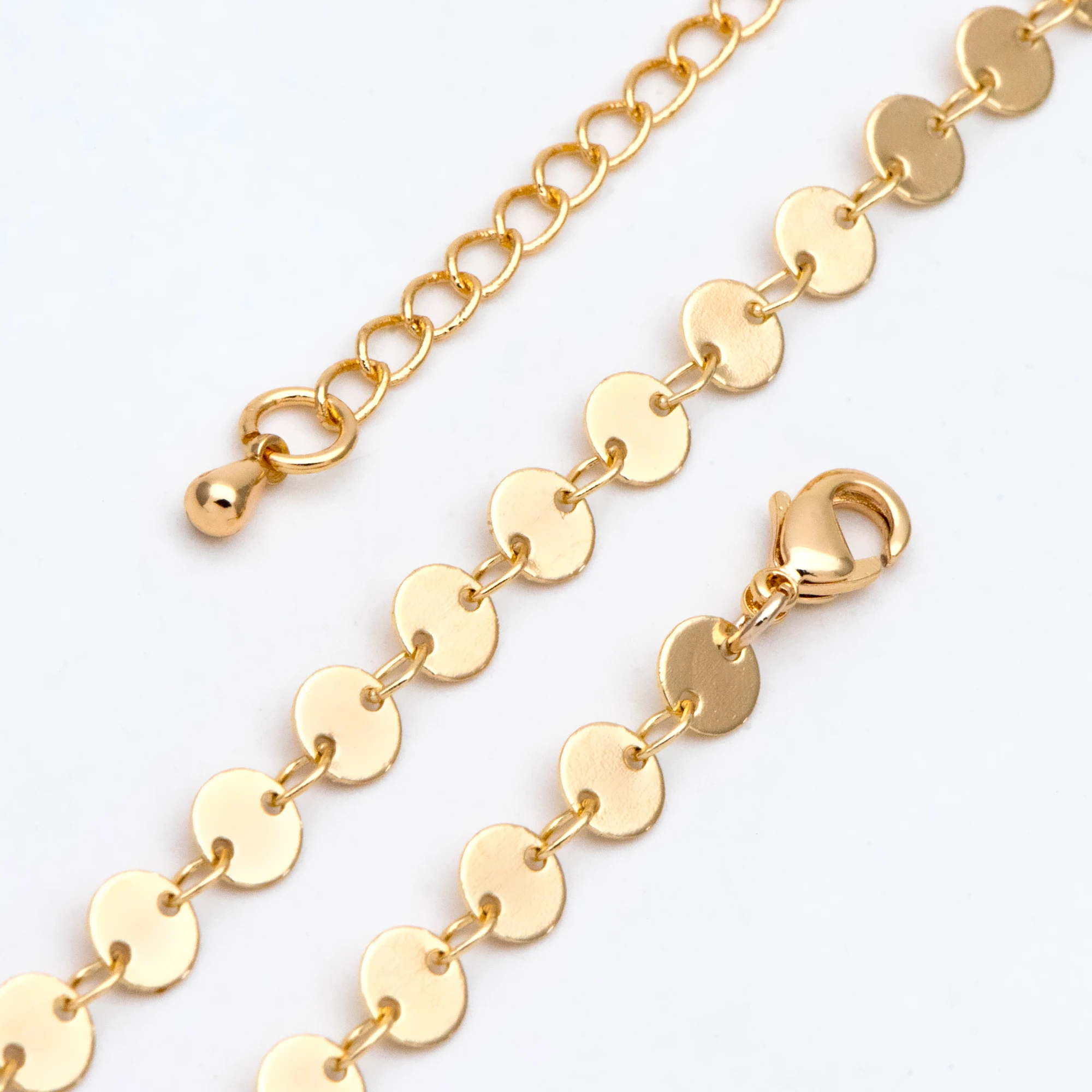 Gold Disc Chains 5mm, Finished Bracelet/ Necklace with Extender, Chain Choker/ Layered Necklace, Ready to Wear (#LK-154-1)