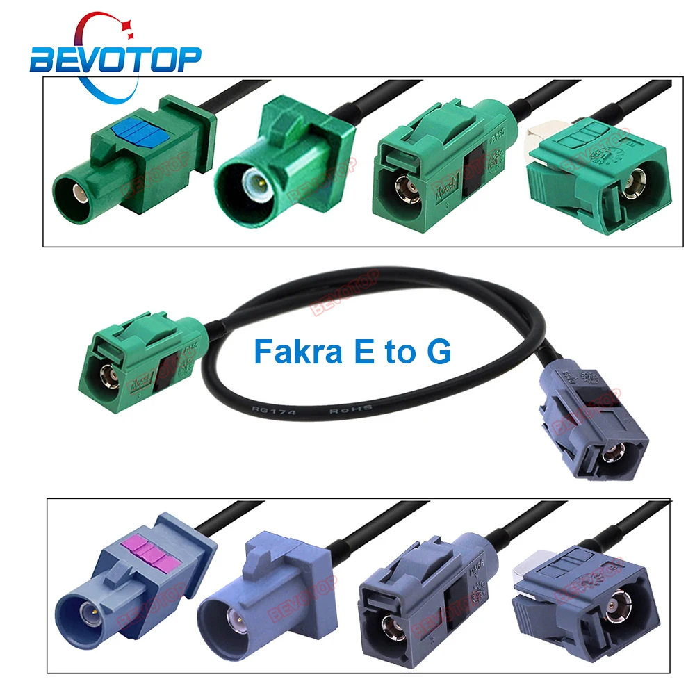 1PCS RG174 Cable White Fakra B to Grey Fakra G Male / Female Fakra Pigtail BEVOTOP Auto Wire Harness Custom-made Jumper 10CM~20M