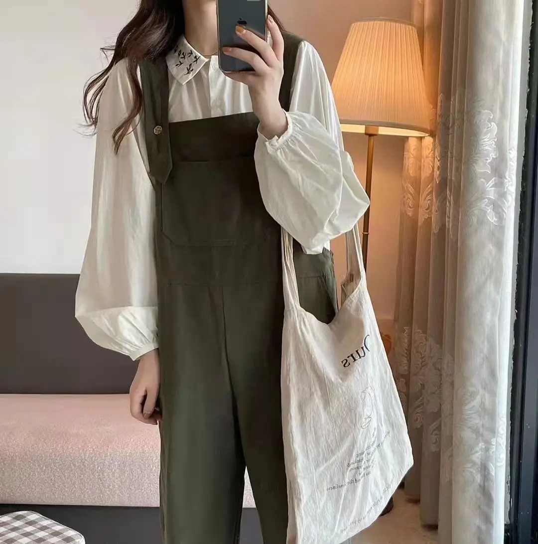 2024 Spring and Autumn Fashion Design Workwear Overalls Women's Korean Version Loose Japanese Sweet and Western Style Set