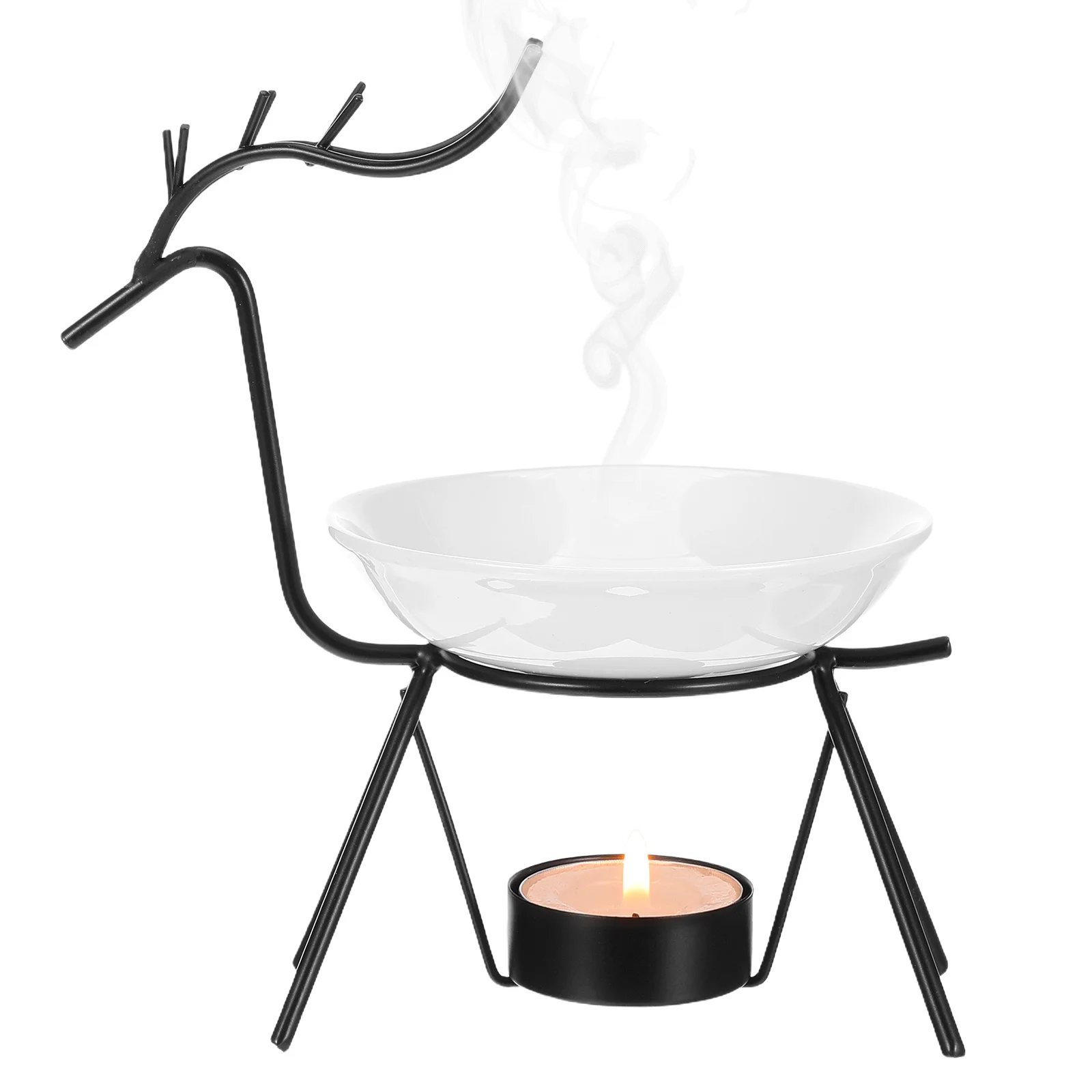 

Incense Burner Iron Art Elk Design Aroma Therapy Holder Plate For Home Office Decor White Tray Relaxation Tool