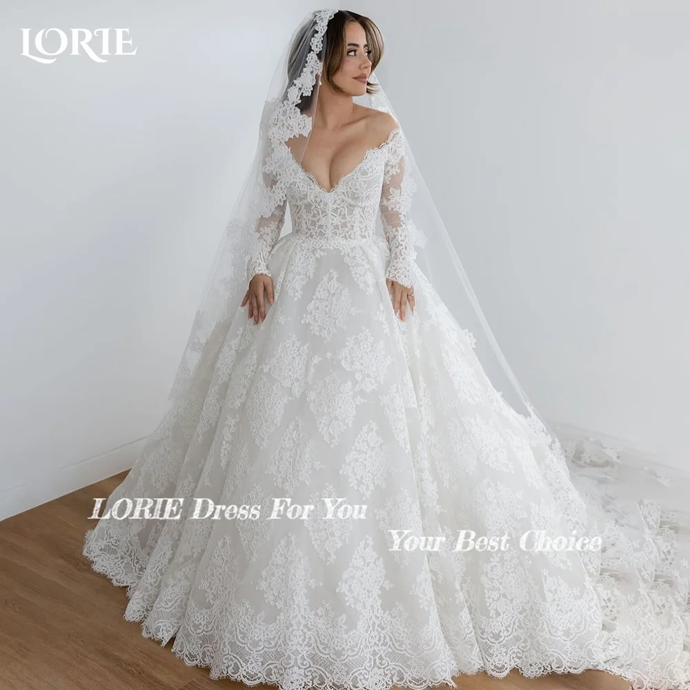 LORIE Vintage Lace Wedding Dress Off Shoulder Long Sleeve A-line Bridal Gown Sweetheart Princess Ball Bride Dress Customized