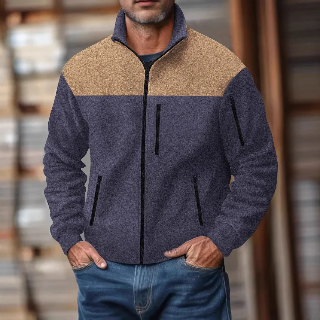Spring And Autumn Men's Fleece Casual Arm Zip Lapel Neck Zip Casual Jacket Men