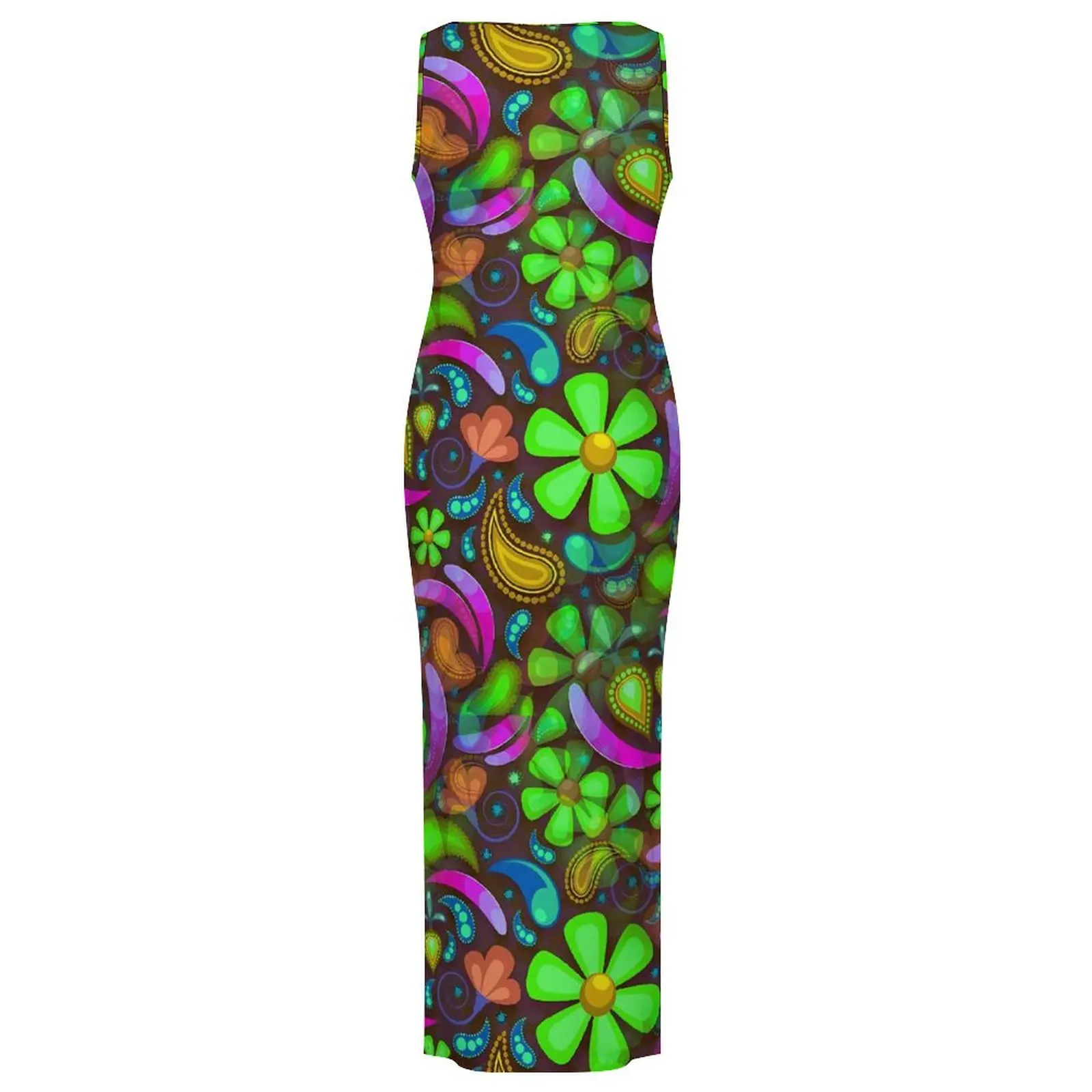 Vestido Floral verde sin mangas, ropa de calle Retro, Maxi vestidos para Club nocturno, Vestido ajustado para mujer, Vestido personalizado de gran tamaño