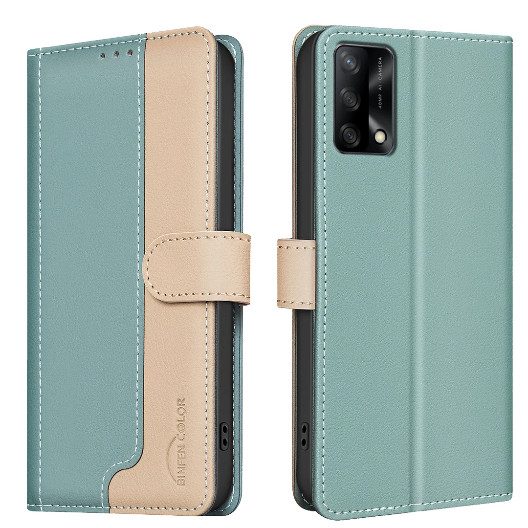 For OPPO A74 5G / A93 5G / A54 5G Phone Case Protective Case Color-Blocked RFID Soft Shell Flip Leather Case