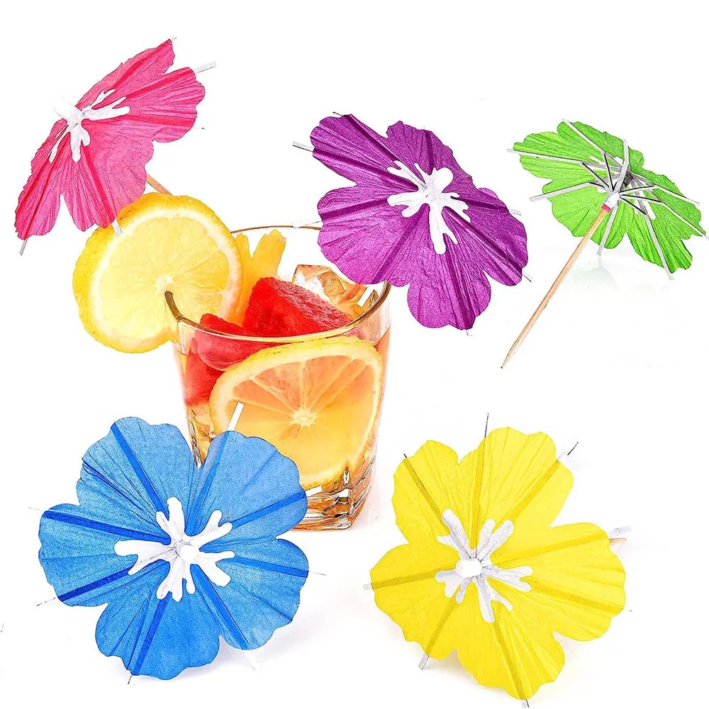 Drink Umbrellas Cocktail Picks Umbrellas Sticks with Wood Toothpicks for Summer Hawaiian Cupcake Toppers  Tropical Wedding Party