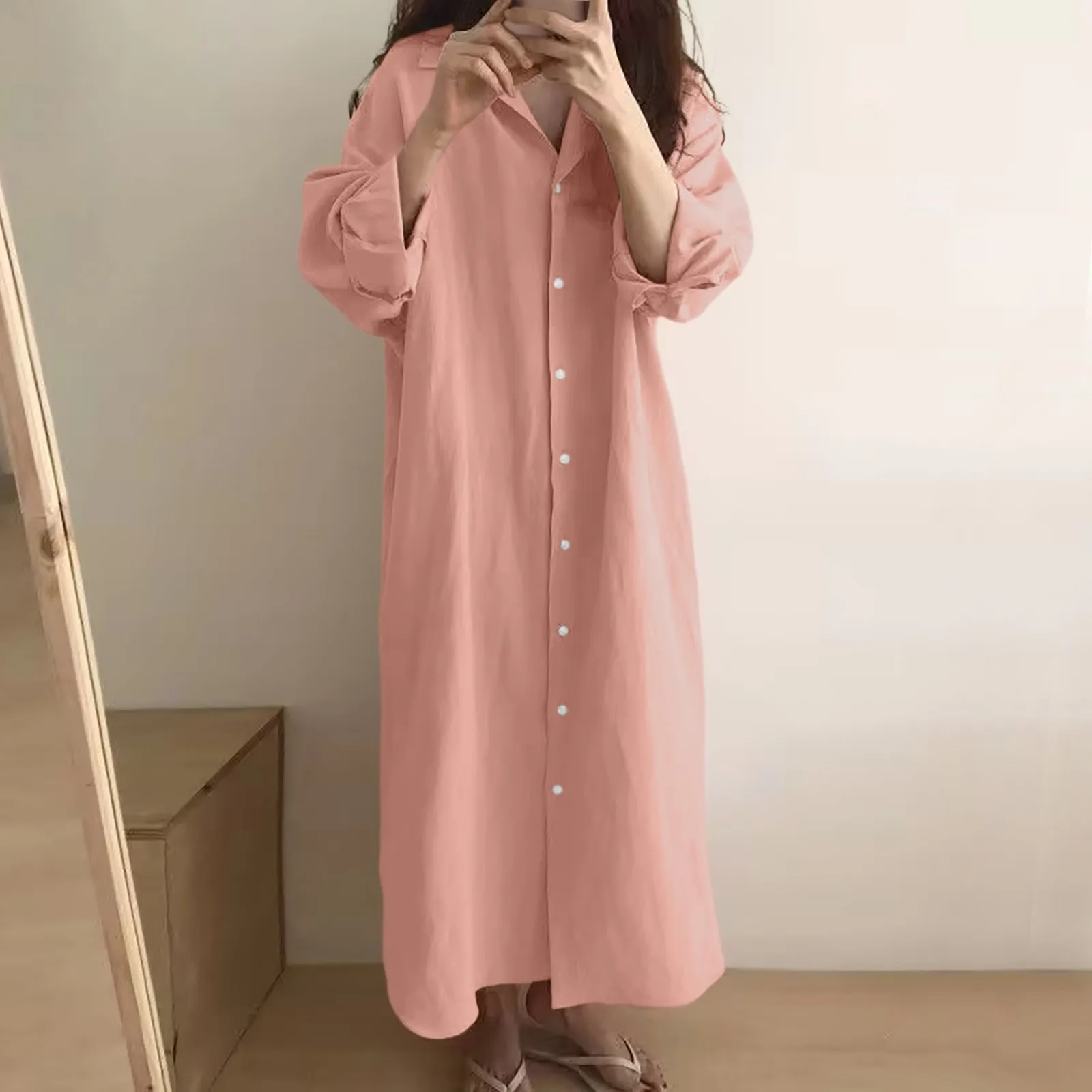 2024 Spring Summer Women\'s Blouses Solid Colour Linen Cotton Shirt Long Dresses Oversize Long Sleeve Loose Casual Dress Vestidos