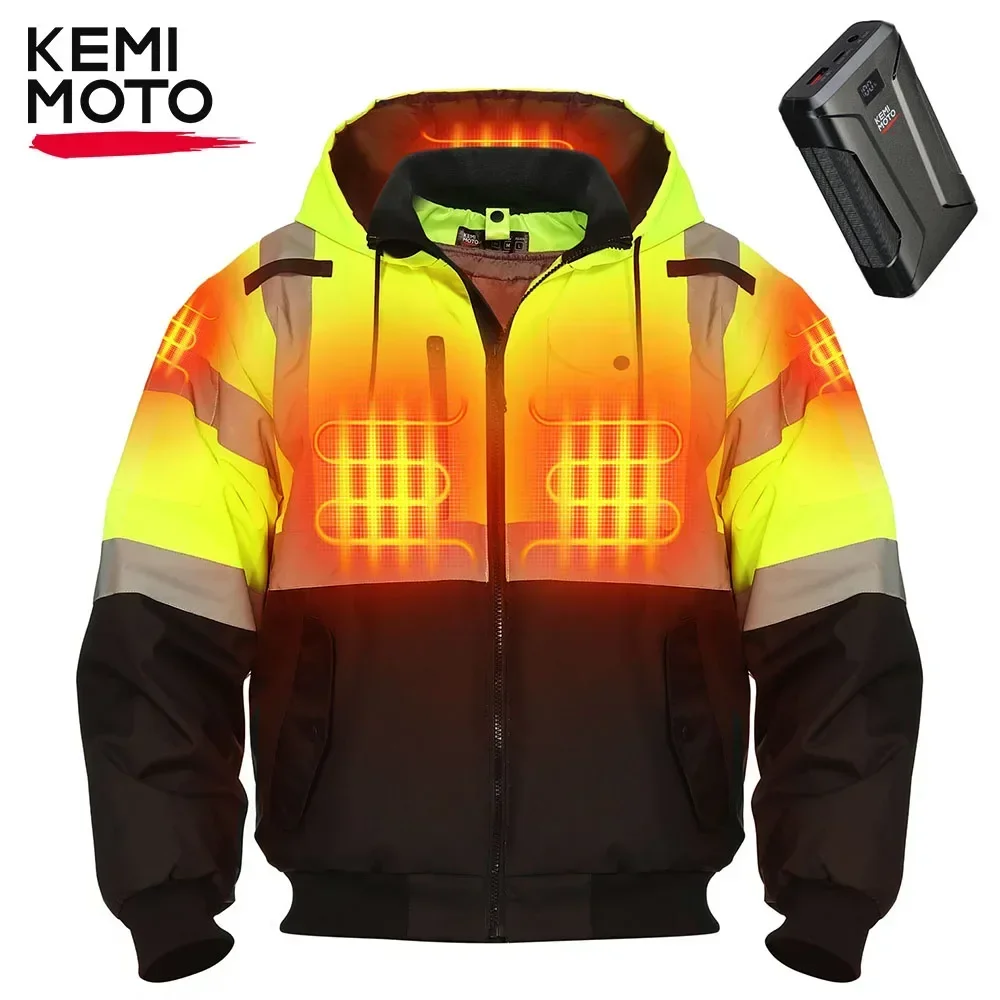 

KEMIMOTO Heated Jacket Men Waterproof Windproof 3-in-1 with Safety 20000mAh Battery High Visibility Jacket for Winter Outdoor