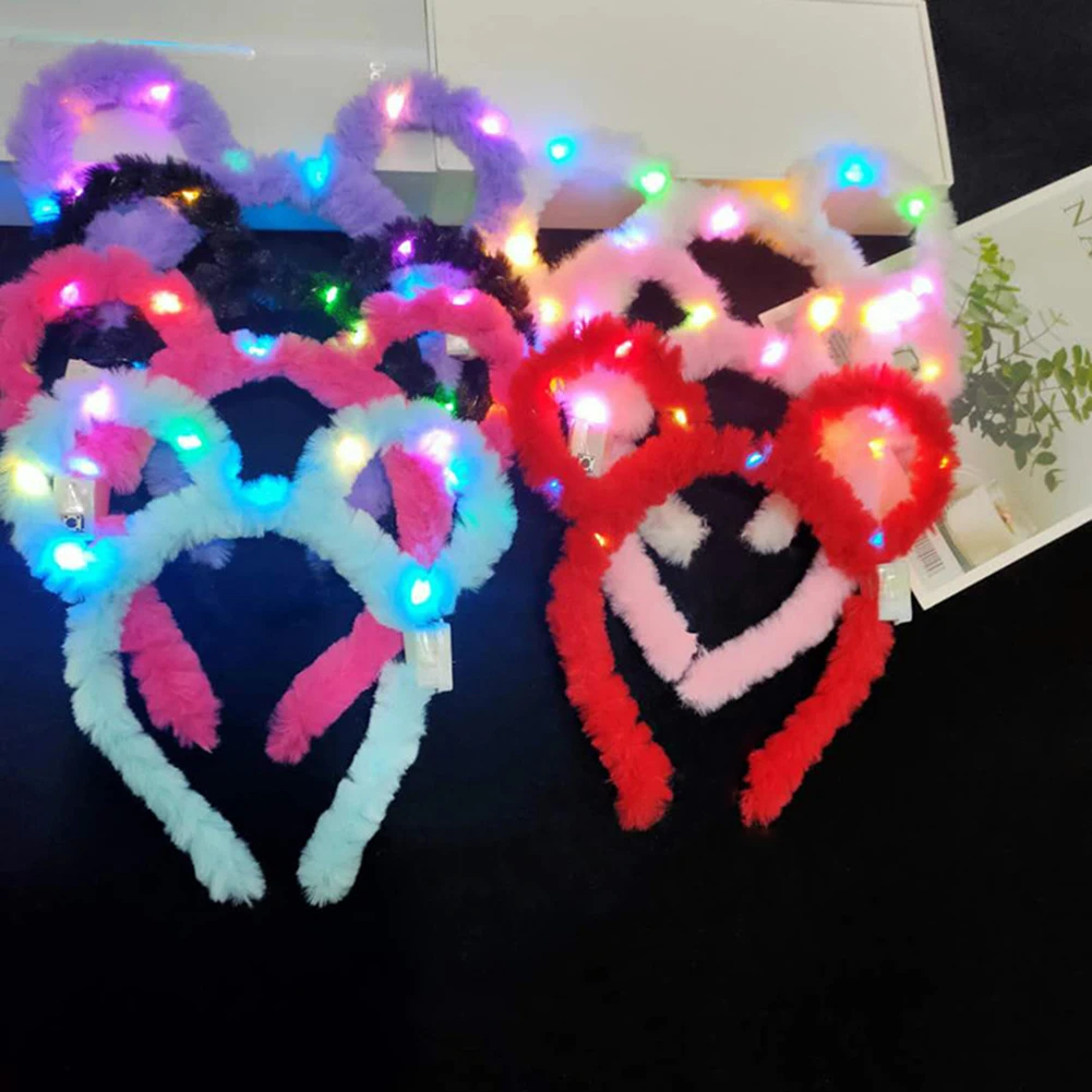 1PC Cute LED Plush Bear Ear Headband Kids Adult Light Up Hairband  Plush Glitter Hair Hoop Headwear Glow Hair Accessories