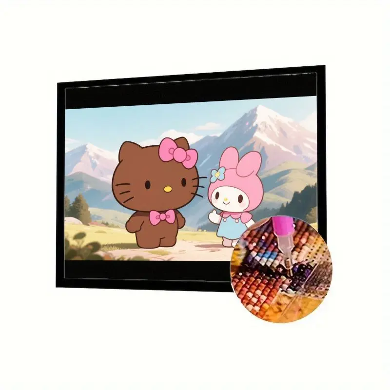 

Kawaii Chocolate Hello Kitty & My Melody Mountain Scene 5D DIY Полный круглый набор для алмазной живописи - Милый мультяшный алмазный рисунок