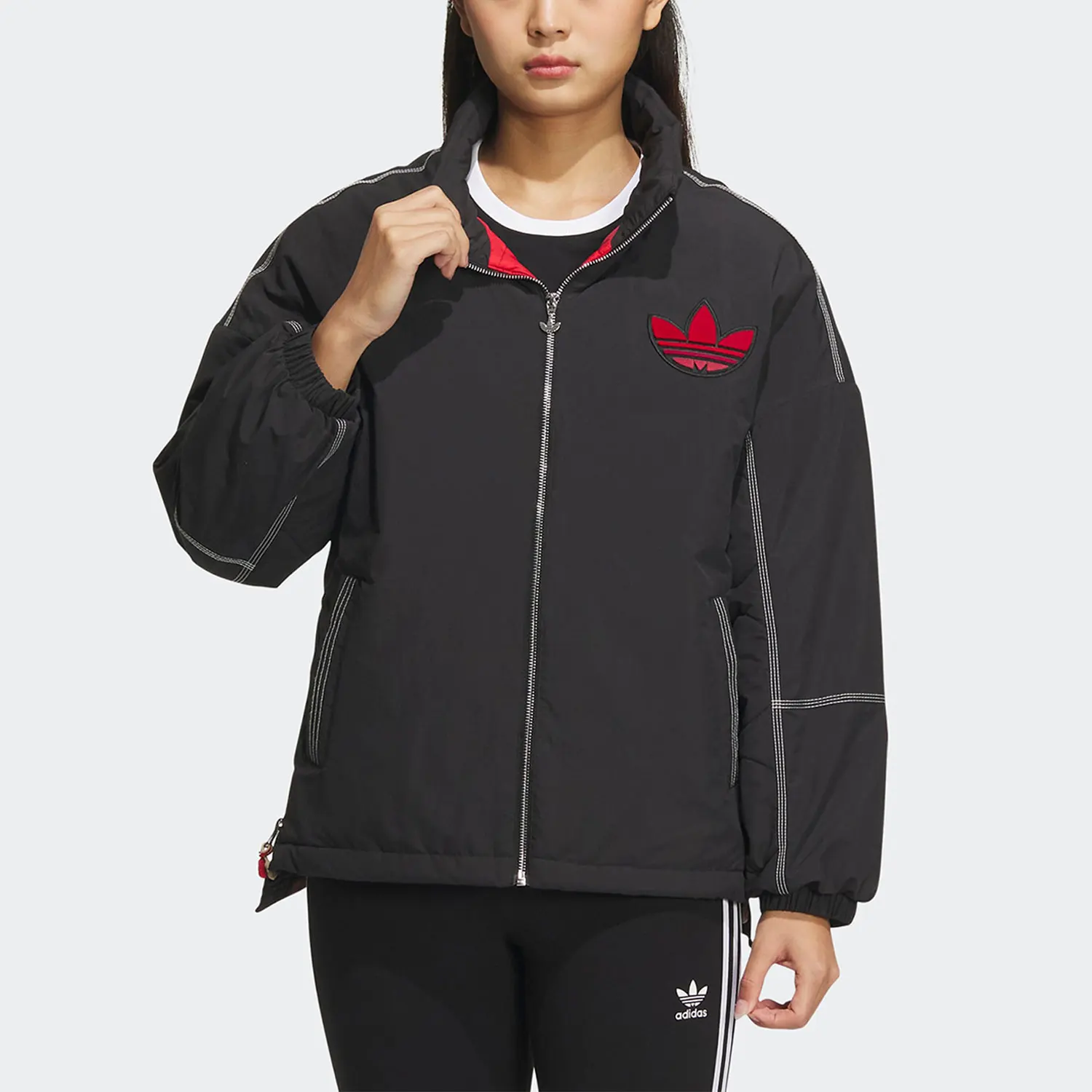 Adidas genuine clover women's outdoor sports warm standing collar cotton jacket IM1702