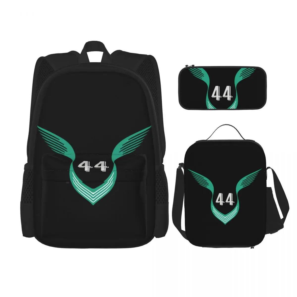 Sacos escolares de desenhos animados para crianças, mochilas Lewis Hamilton 44 F1, mochila para meninos e meninas, mochila para crianças, lancheira, caneta, conjunto de 3 peças