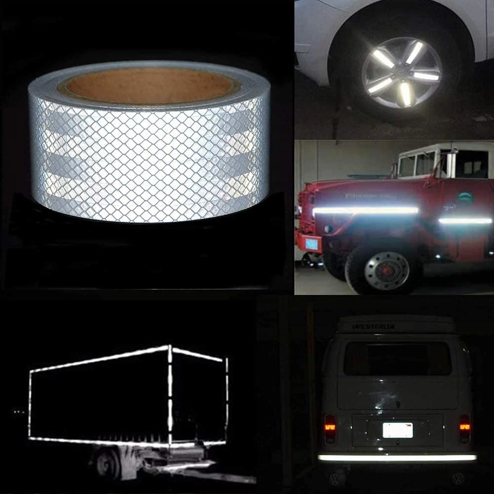 DIY 5CM*1M High Vis Conspicuity Safety Reflectors Tape Waterproof Self Adhesive White Red Blue Flu-yellow Stickers For Truck Car