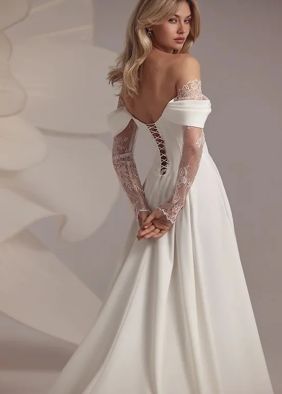 Abiti da sposa in pizzo Vintage pieghe Pure Off spalla a-line spacco laterale abiti da sposa Backless Princess Appliques abito da sposa