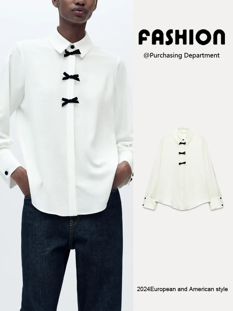 

Spring New Arrival Women's Casual irt with Knot Long Sve Turn-down Collar Commute Sle Faionable Top