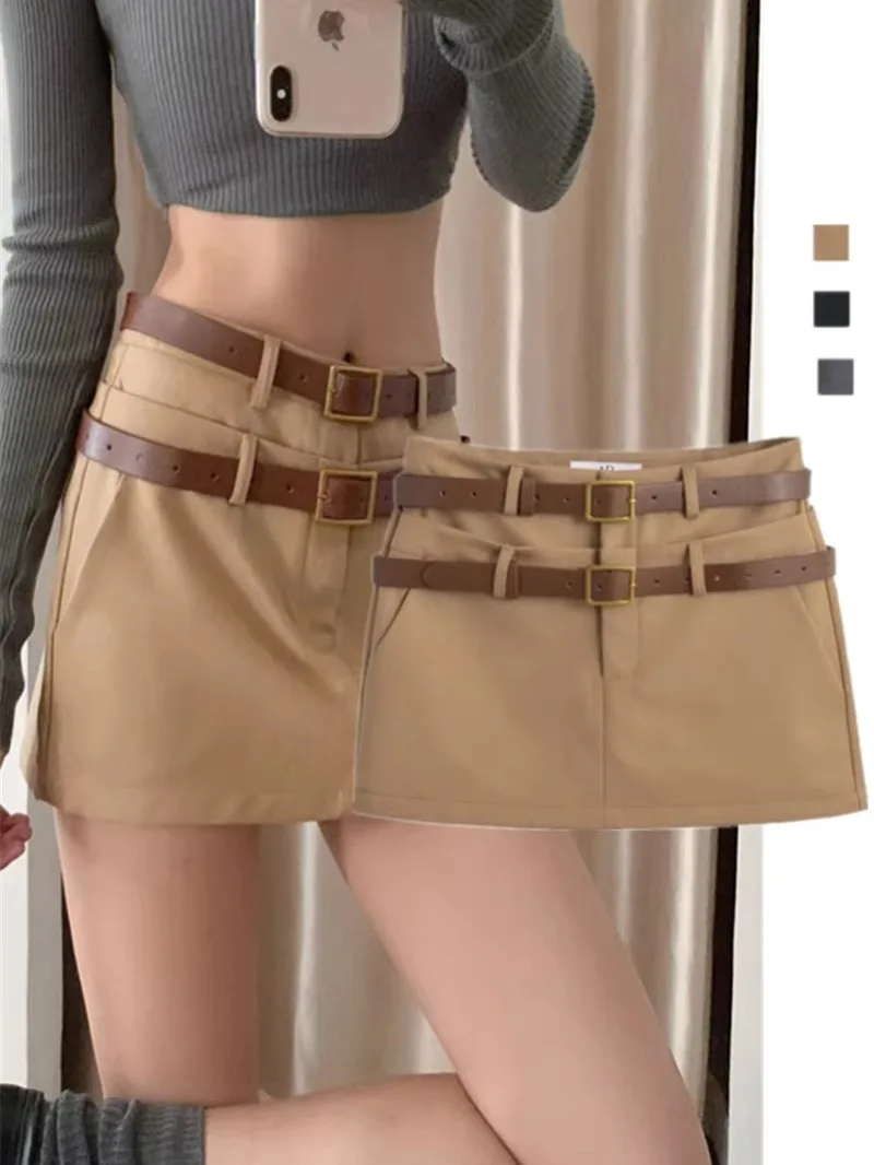 Jupe trapèze amincissante taille haute avec Double ceintures, jupe de rue pour femmes, Design de couleur Pure, printemps 2024