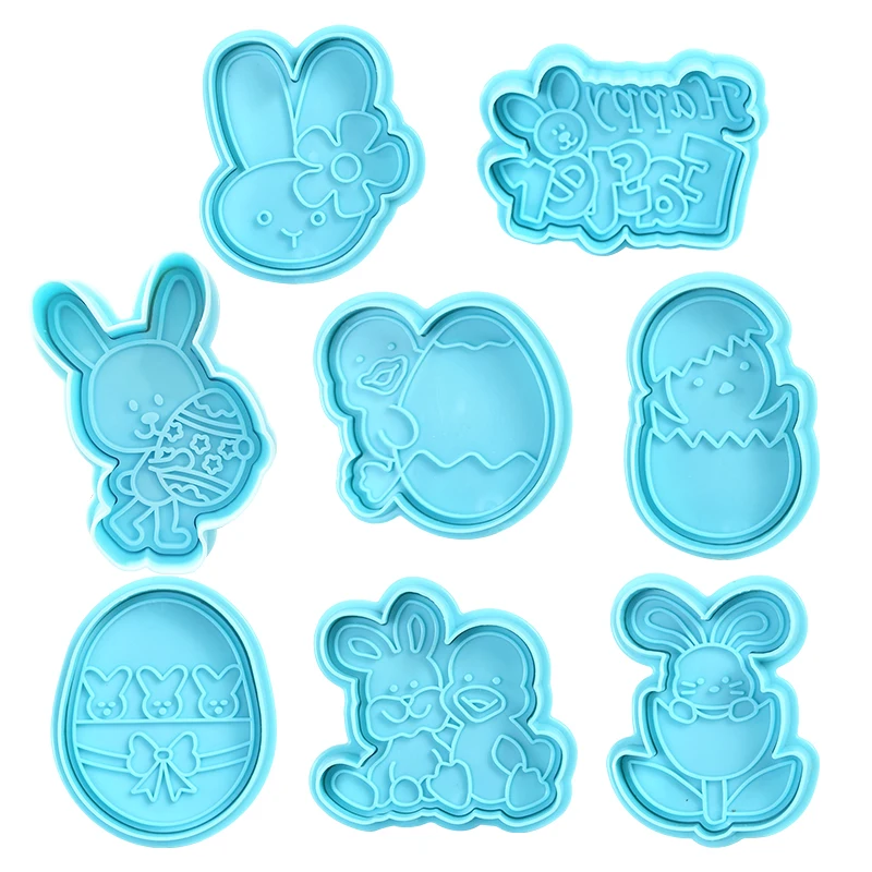 

4Pcs Happy Easter 3D Rabbit Egg Biscuit Mold Plastic Baking Tool Cookie Cutter Fondant Moulds Easter Party DIY Cake Decoration