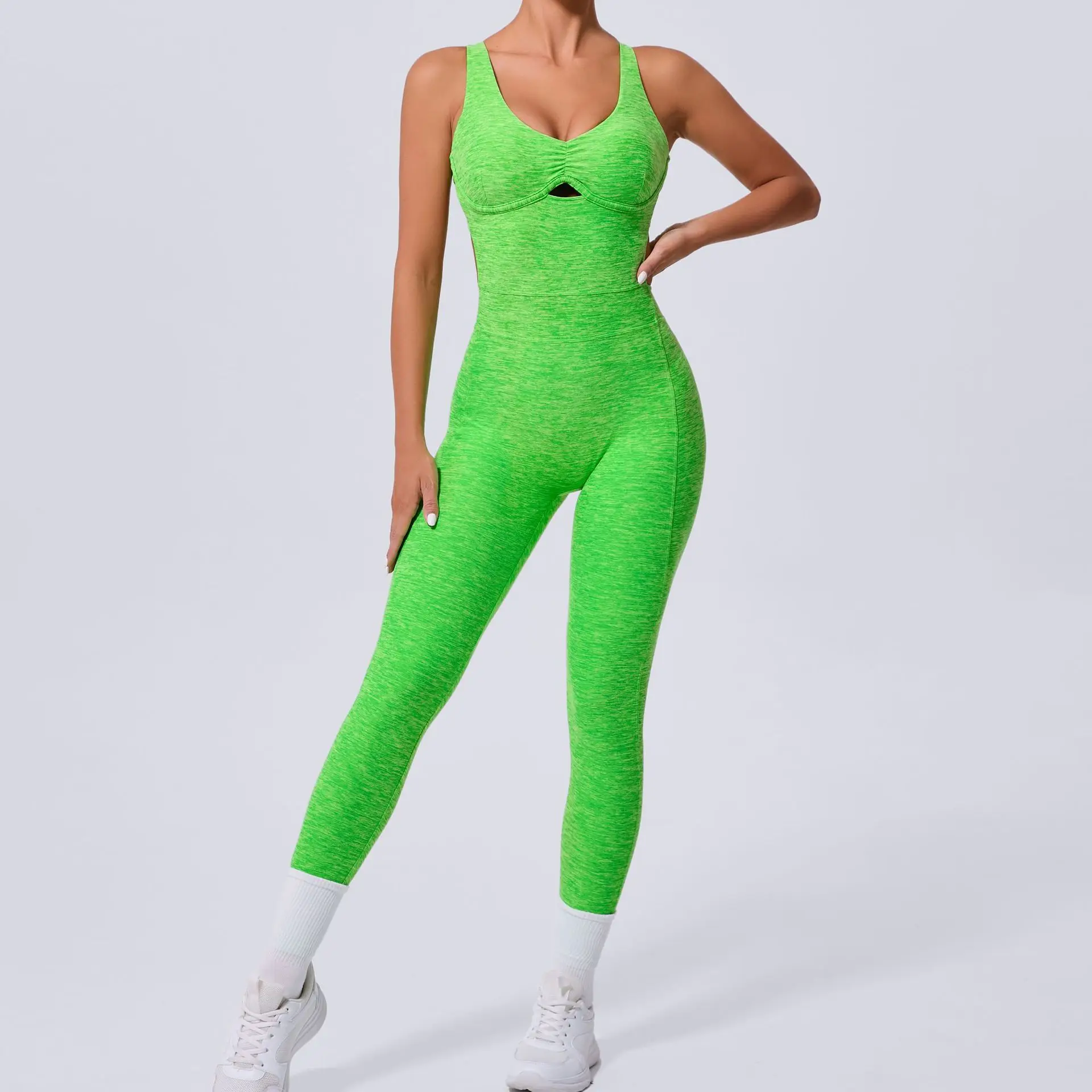 

Sexy Deep U Type Collar Back Cross Straps Sleeveless Women's Fitness Clothes Breathable Tight Slim Fit Elastic Yoga Jumpsuit