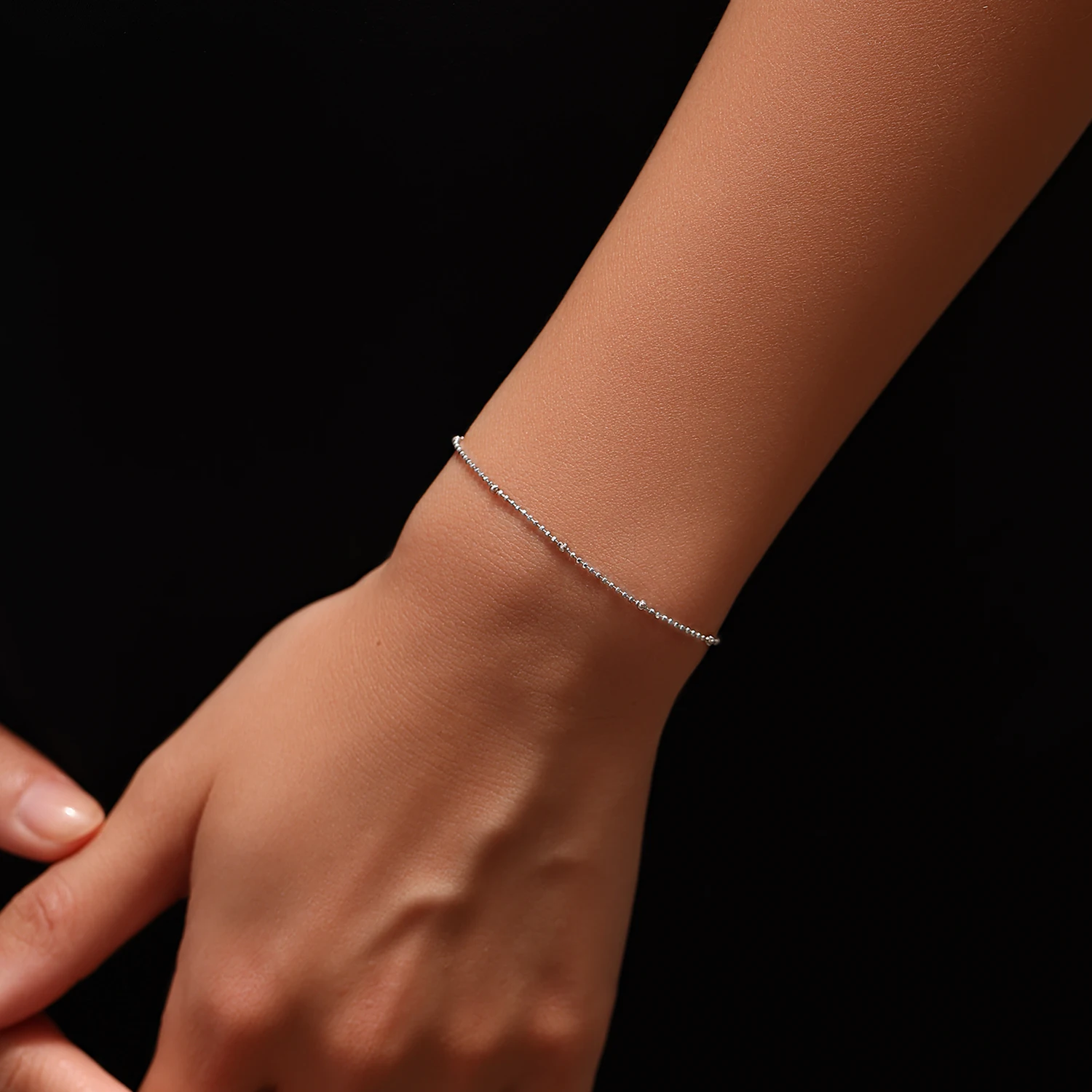 MODIAN 925 Sterling Silver Satellite Bead Bracelet For Women Dainty Thin Ball Chain Adjustable Stackable Fine Jewelry Gift