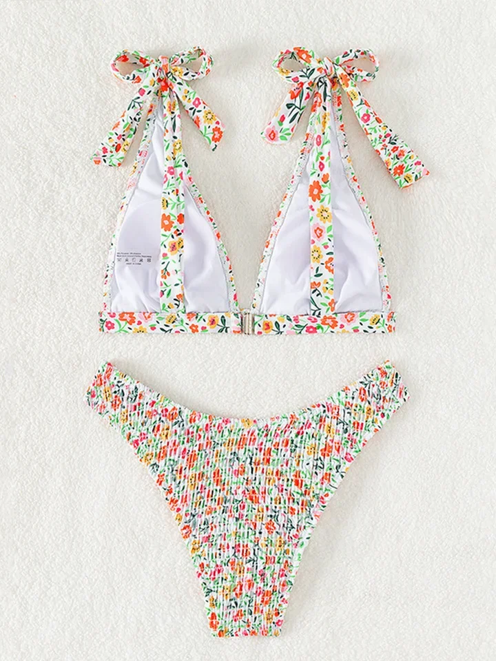 Vzvn Sexy Laced Up V Neck Bikinis Women Split Swimsuit Beach Vacation Bikini 2026 All Season Backless Print Bikinis 2 Piece Set