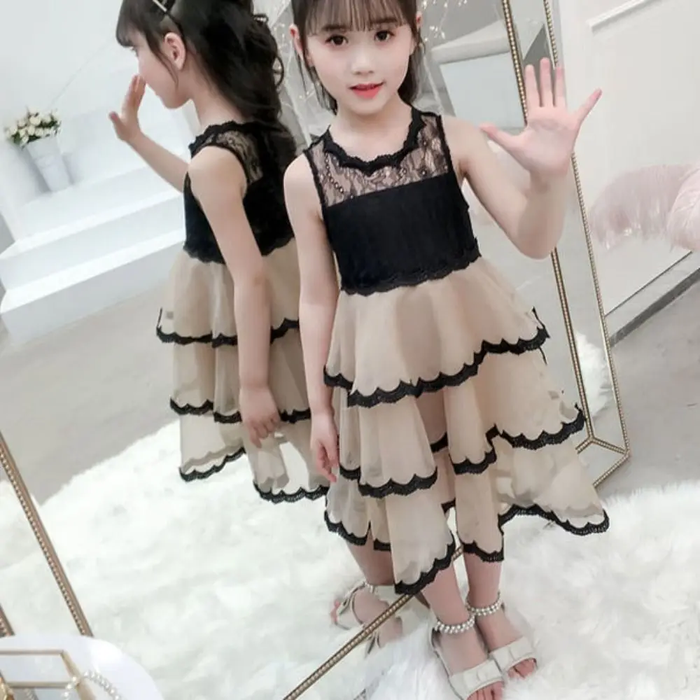 

Fashion Sleeveless Girls Princess Dress Loose Party Summer Lace Dress Beach Vacation Teens Children Mesh Dress Summer
