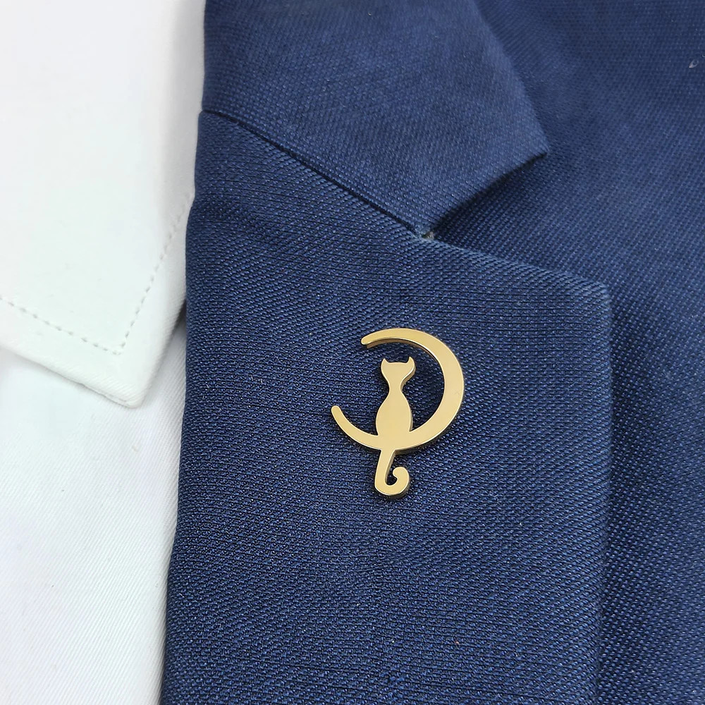 

Moon Cat gold-plated badge, men's suit brooch, black lapel pin, clothing accessories set, boyfriend gift