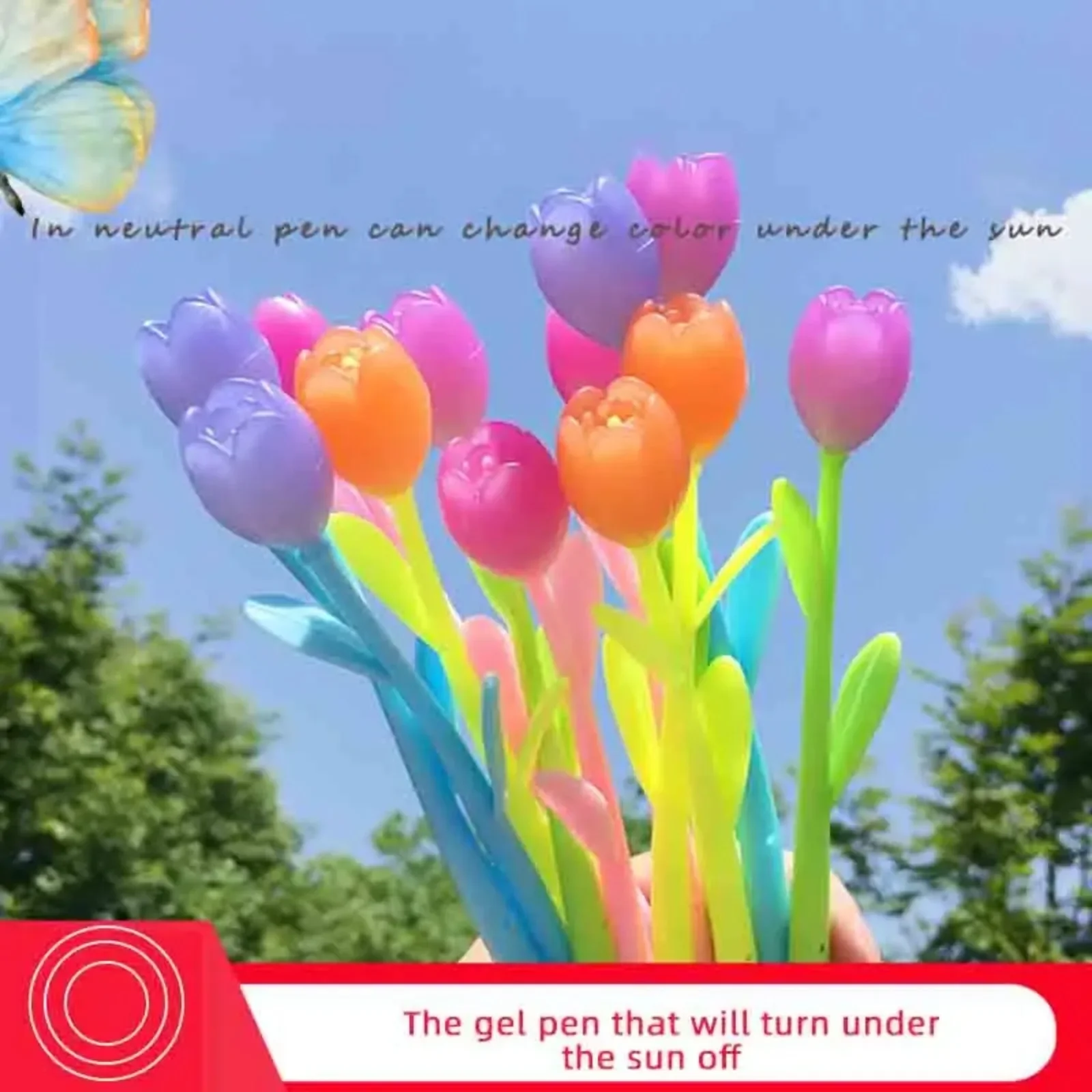 3pc Tulip Color Changing Flower Plastic Gel Pens Birthday Teachers'Day Party Present Students Stationery School Offices Supplies