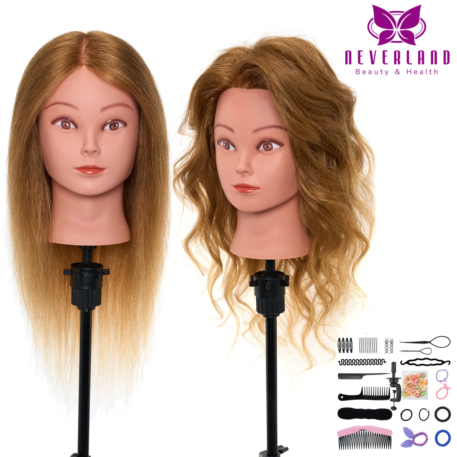 

NEVERLAND Real Hair Training Head Styling Doll 20 Inch Professional Hairdresser Hairdressing Mannequin with Hair Training Head