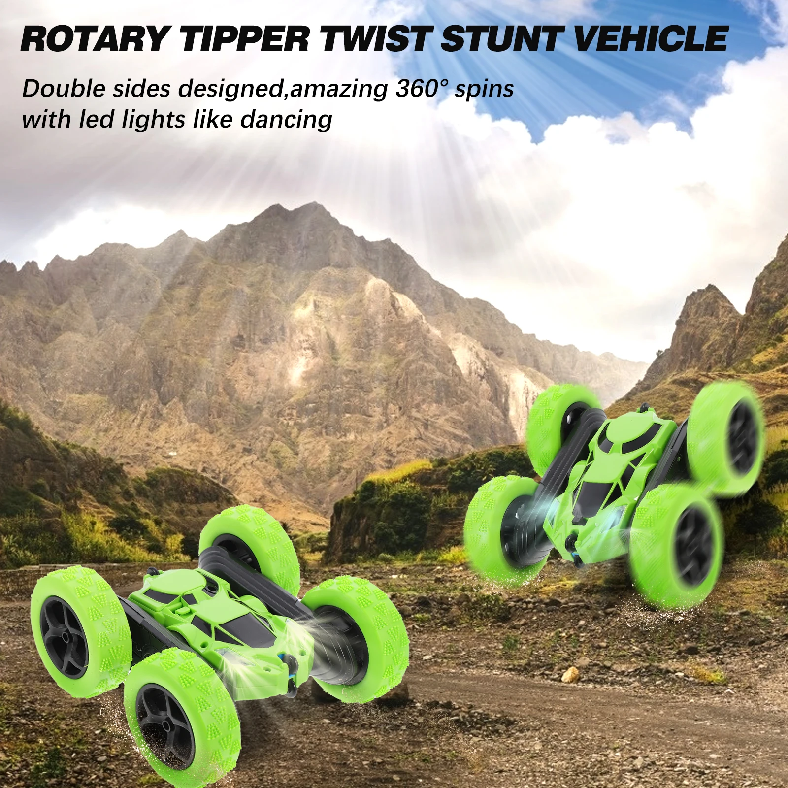

Double Sided Car 360° Flips Rotating RC Toy Kids Off road Vehicles Plastic Body Rubber Tires Indoor