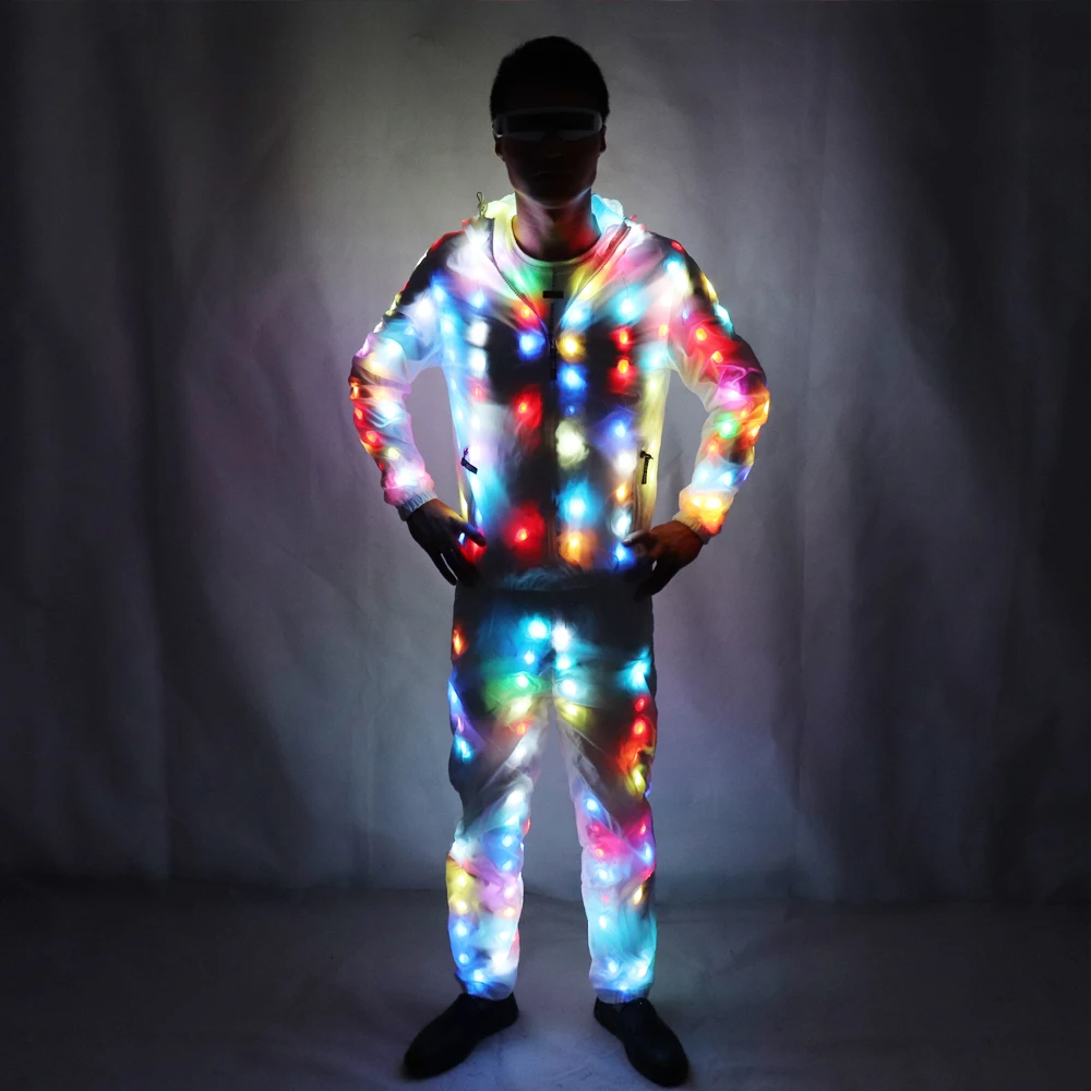 LED Lights Jacket Coat pants Costumes Set LED Party Clothes Suit Colorful Glowing Casual Flashing Luminous Christmas Halloween