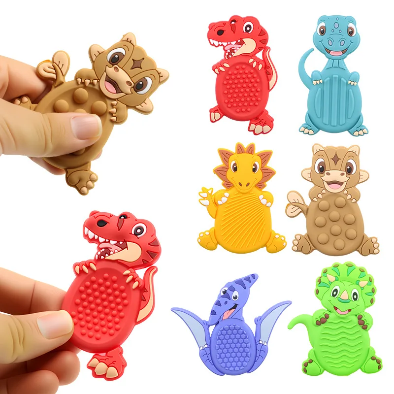 6Pcs Fidget Toys Sensory Stone Silicone Textured Worry Stones for Autism Fidget Stress Toys Dinosaur Cartoon Anxiety Relief
