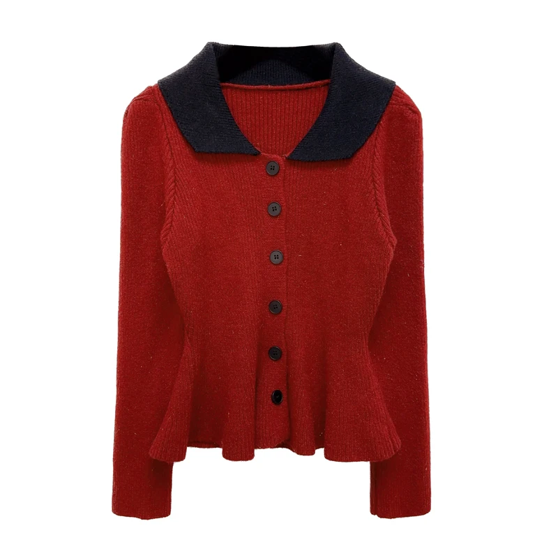 Korean Elegant Knit Cardigan Sweater For Women Color-blocked Single-breasted Knitwear Jumpers 2024 Autumn Long Sleeve Ladies Top