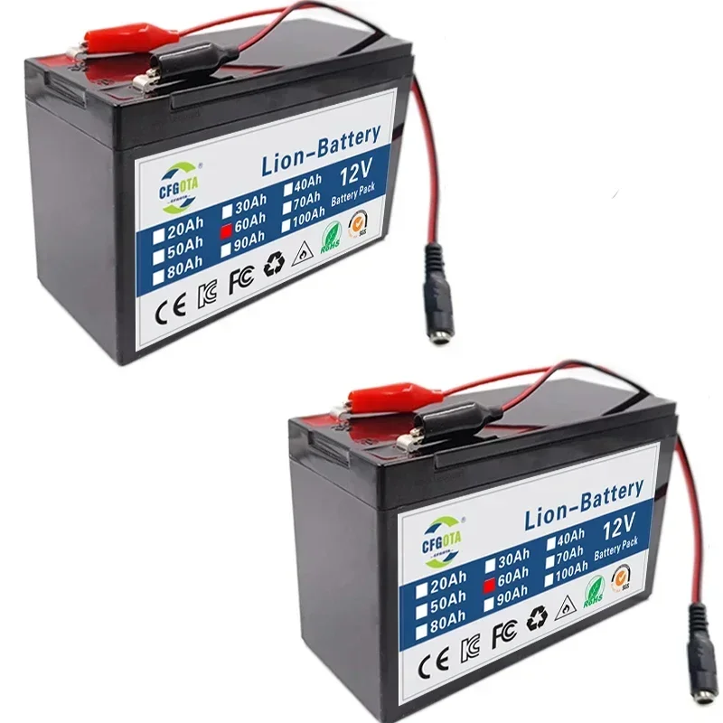 12V 60Ah 18650 lithium battery for Solar Panels 30A built-in high current BMS electric vehicle battery +12.6V charger