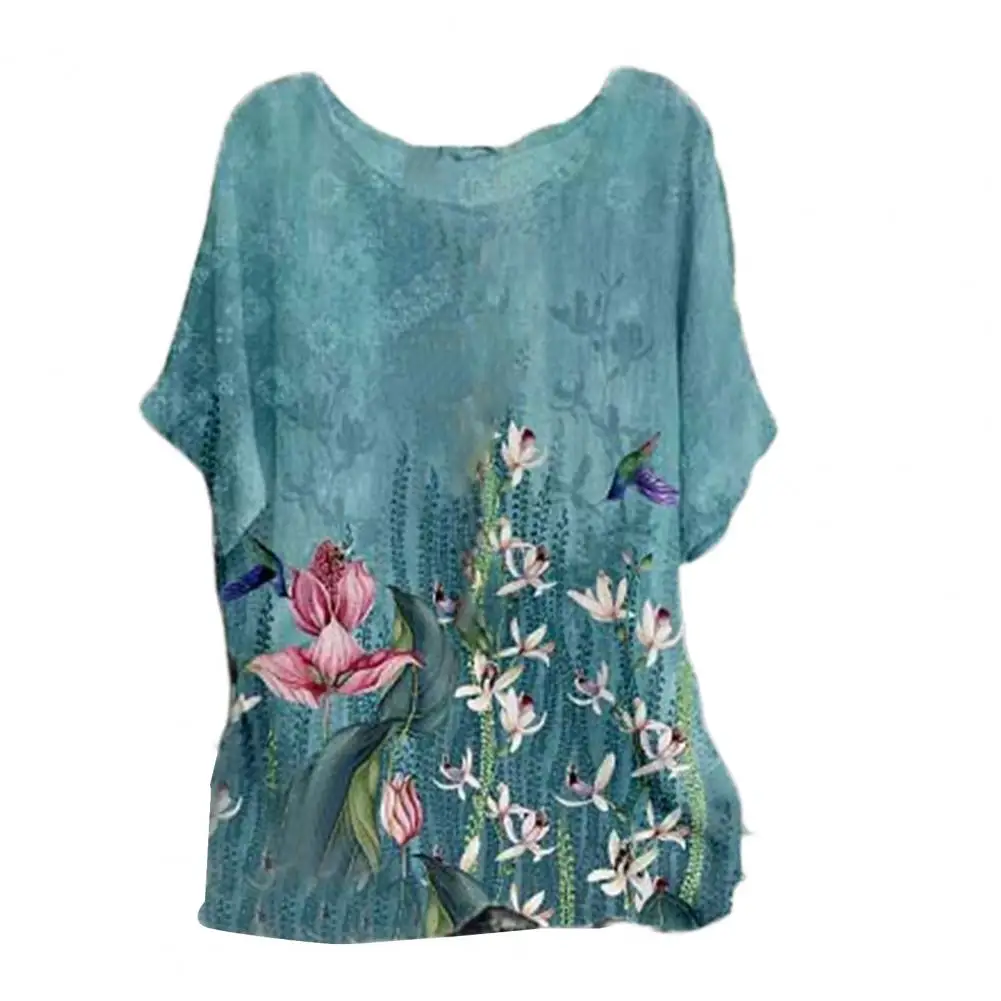 Vintage Women T-Shirt O-Neck Oversized Top Elegant Flower Image Ladies Clothing Summer Short Sleeve Tee Harajuku Female Pullover