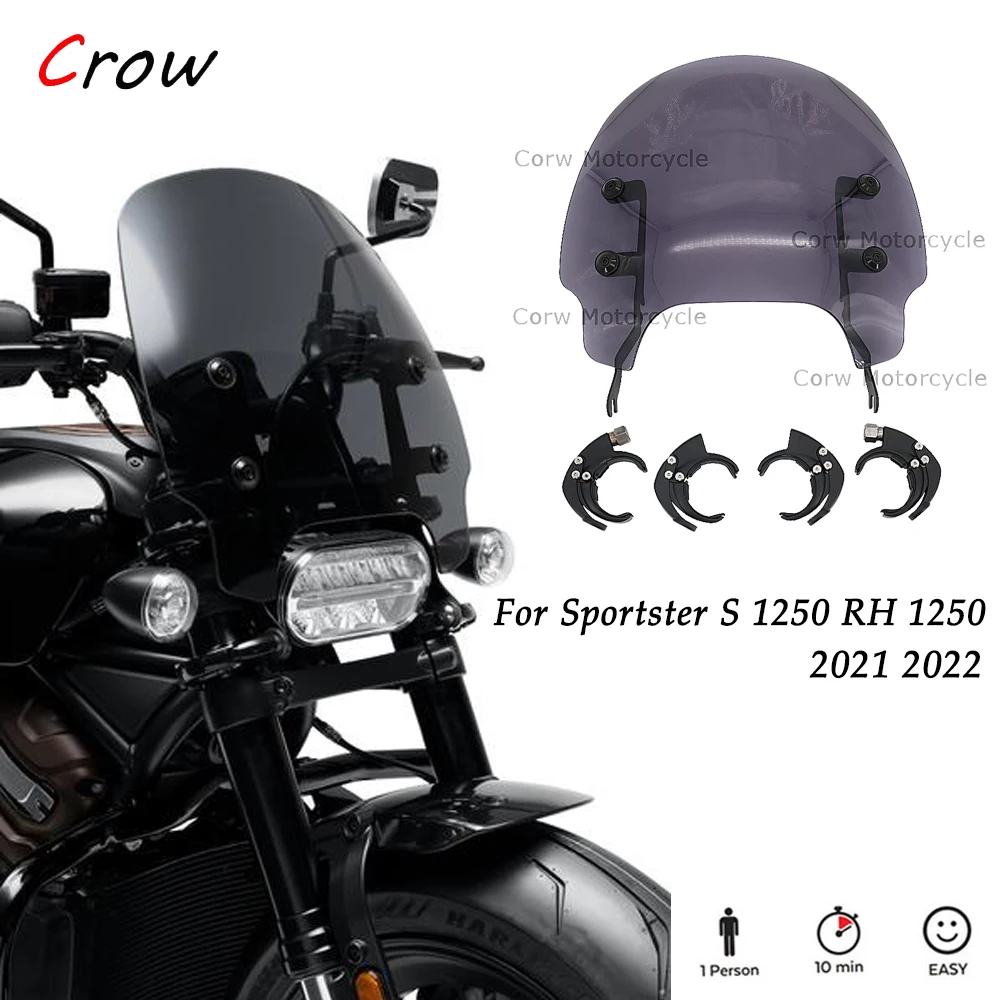 

For Sportster S 1250 1250S RH1250 RH 1250 2021 2022 Motorcycle Quick-Release Clamps Windscreen Windshield Wind Deflector Screen