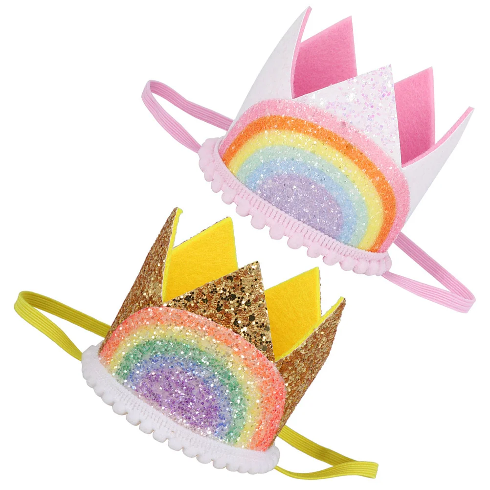 

2pcs Rainbow Birthday Crown Headband Decorative Birthday Crowns For Shower Party Supplies Accessories
