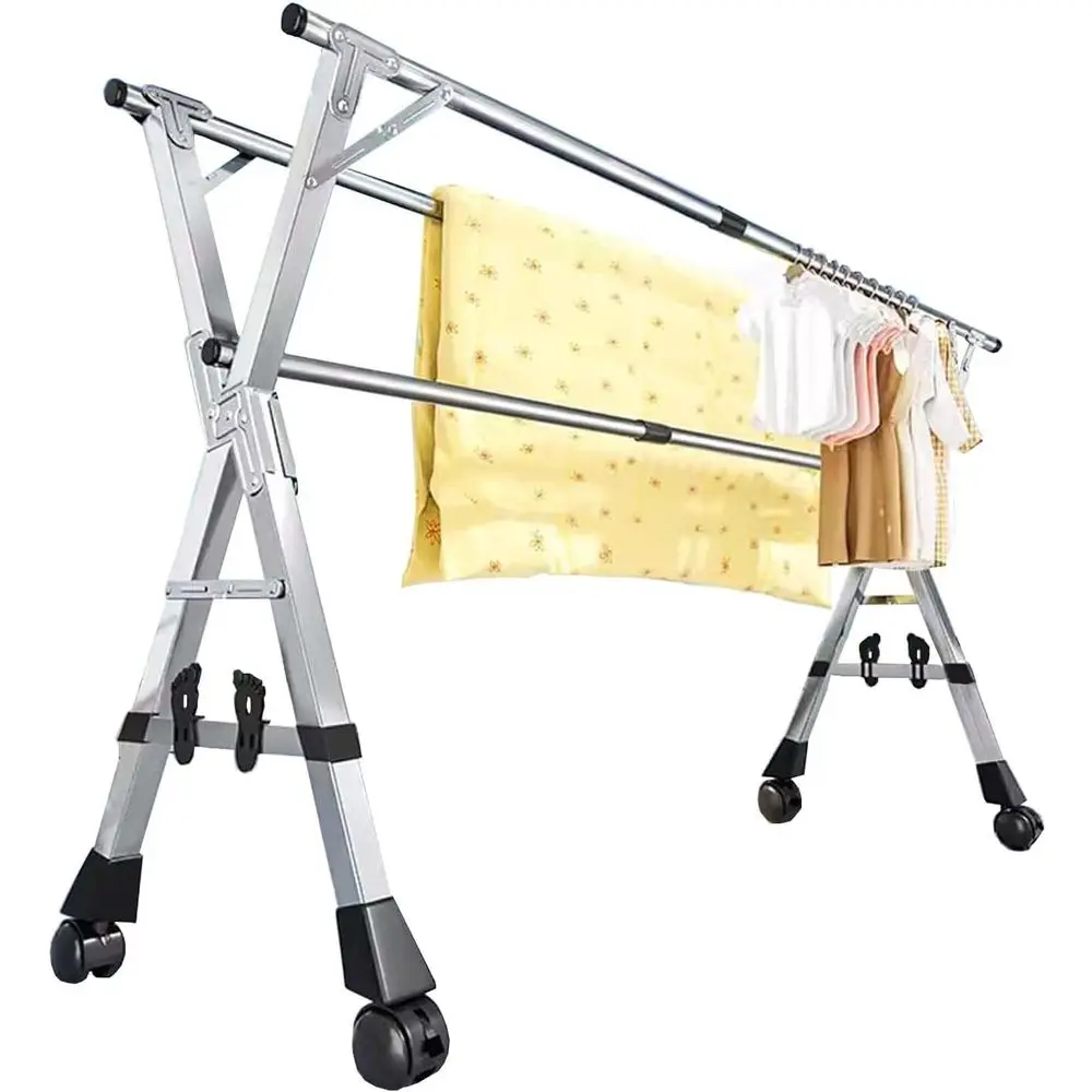

Space-Saving Stainless Steel Clothes Drying Rack, 160cm/63in, Heavy Duty, Indoor/Outdoor, with Wheels and Hanger Rack