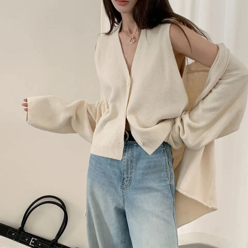 

Korean Lazy Style Fashionable Sweater Two-Piece Set 2026 Autumn Winter New Style Loose Long-Sleeve Inner Vest Knitted Cardigan