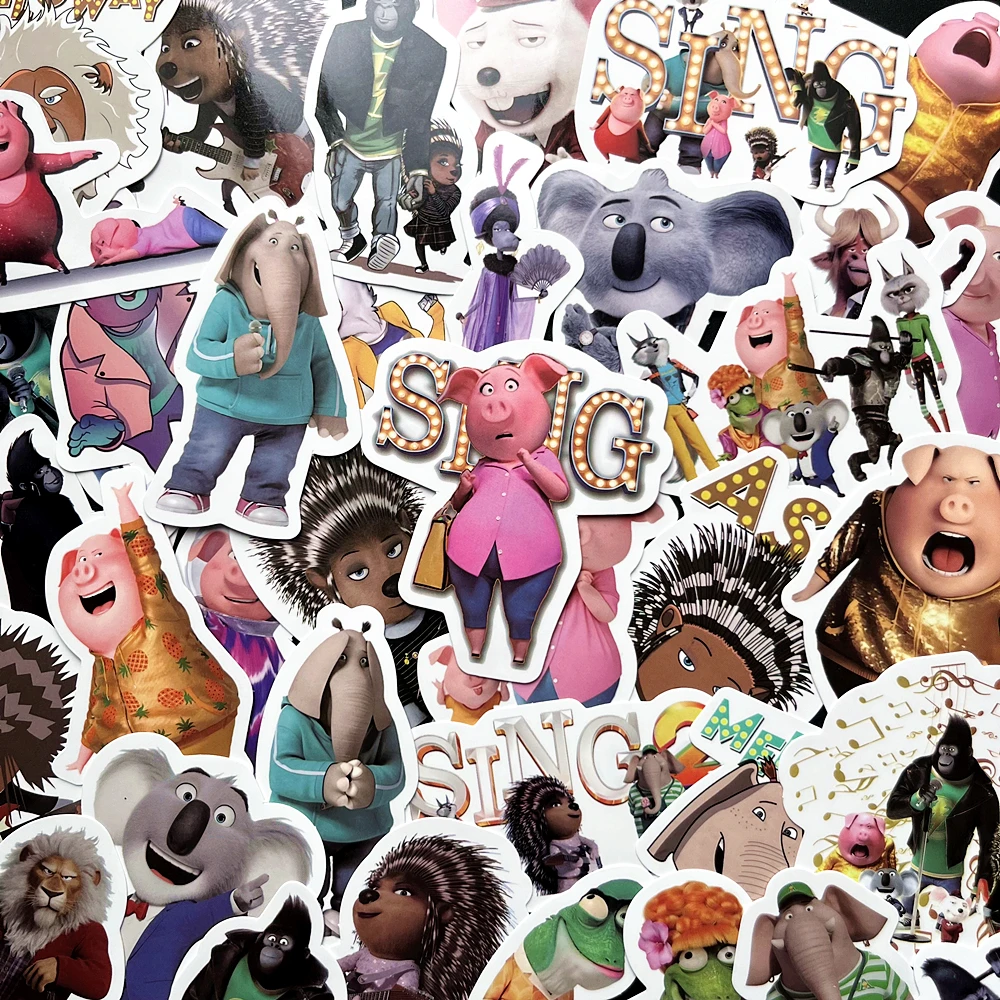 

10/50 шт., наклейки с фильмами Hot Sing 2, наклейки Buster Moon, мультяшная наклейка для ноутбука, скейтборда, гитары, телефона, ноутбука, автомобиля, велосипеда, детская наклейка, игрушки
