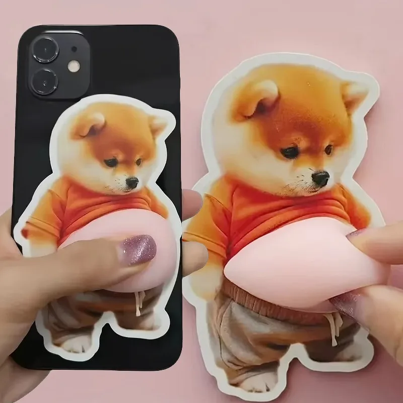3D Shiba Inu Dog Belly Sticker Cute Puppy Anti-collision Silicone Door Protection Pad Soft Pink Self-adhesive Home Bumper Strip