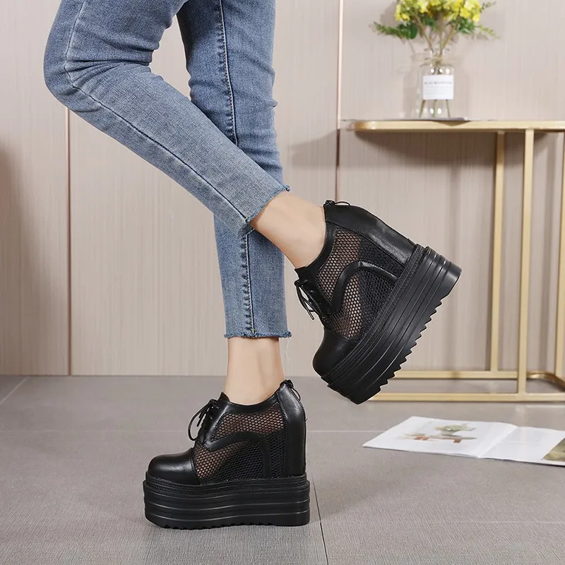 

14CM Women's Net Gauze Cool Boots 2024 Summer New Breathable Hollow Fashion Cool Boots Casual Shoes Platform Sandal