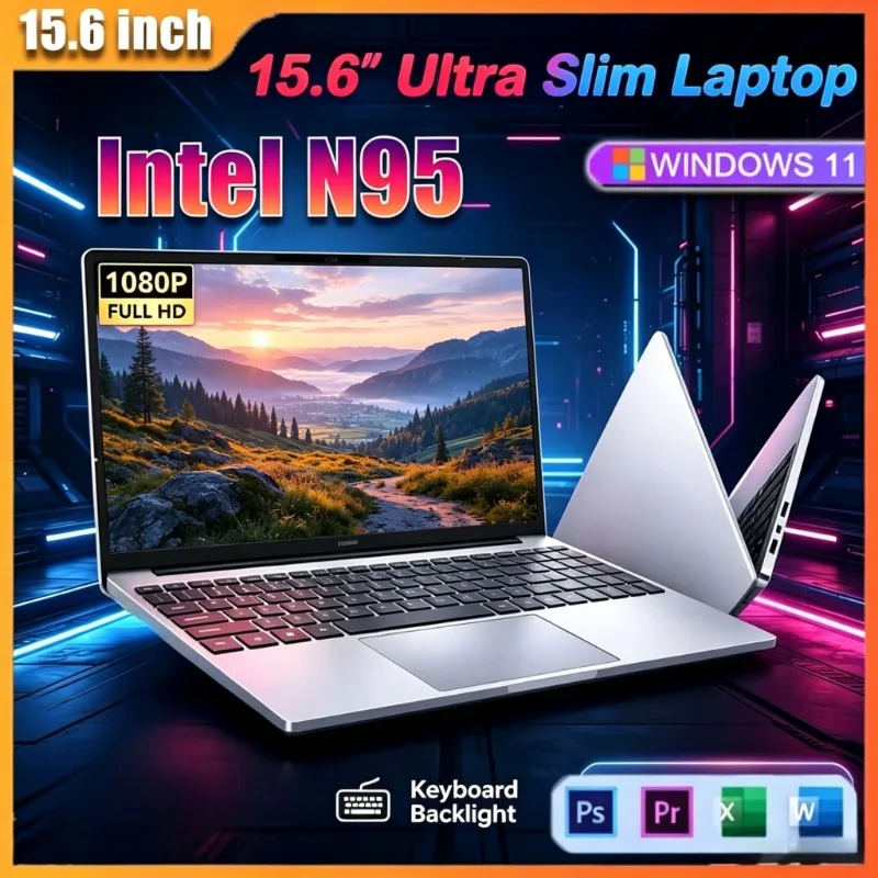 

15.6 Inch Portable Travel Laptop Intel N95 Win11 Multifunctional Business Gaming Notebook PC