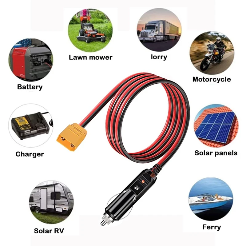 Car Lighter Plug Cable With XT90S Male Connector 14 AWG 6 FT XT90 Adapter Cable For Solar Panel RV Power Station