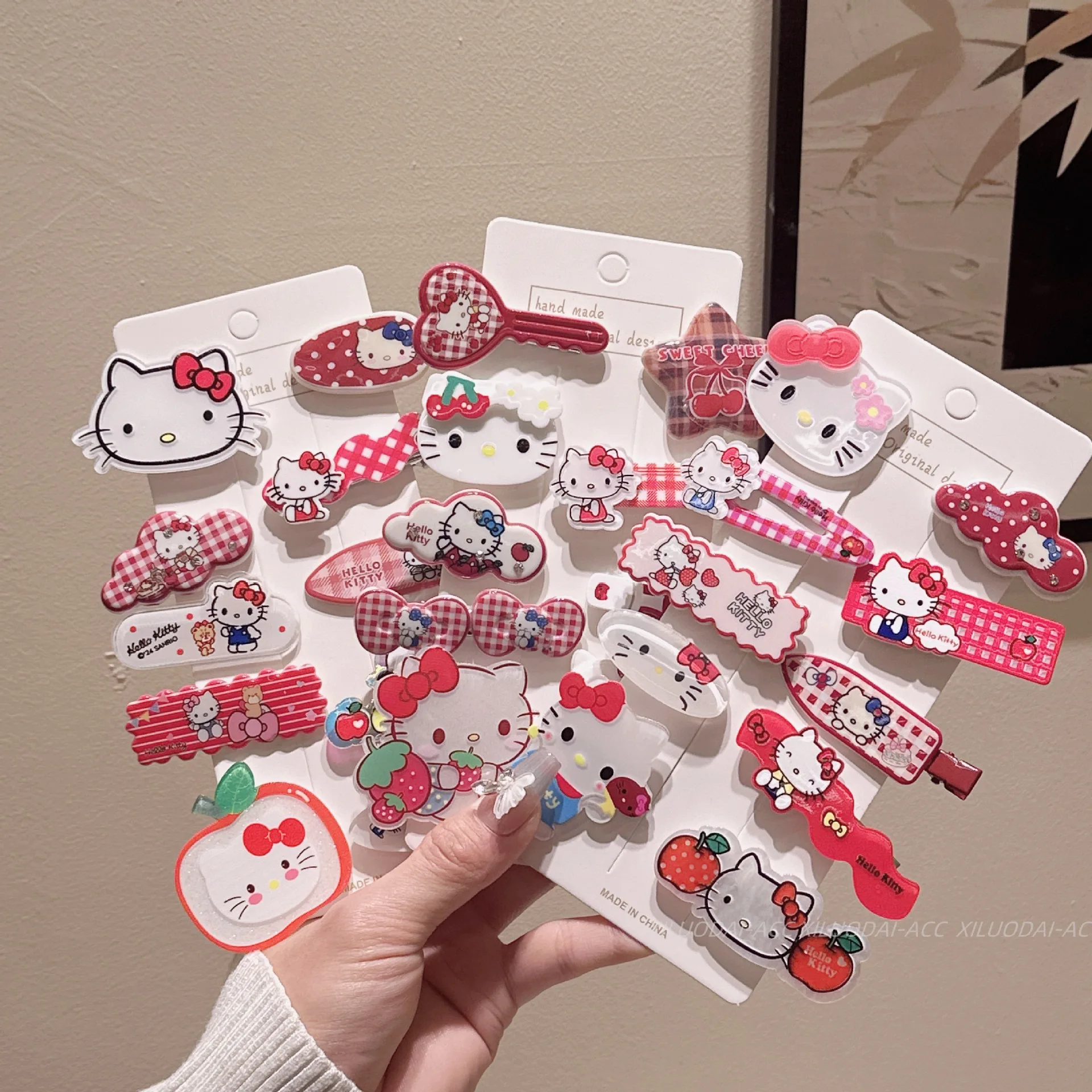 10 Pcs Summer Girl's Fashion Cartoon Hello Kitty Hair Pin Hairpin Cute KT Girls' Bangs Hair Accessories Baby Child Holiday Gifts