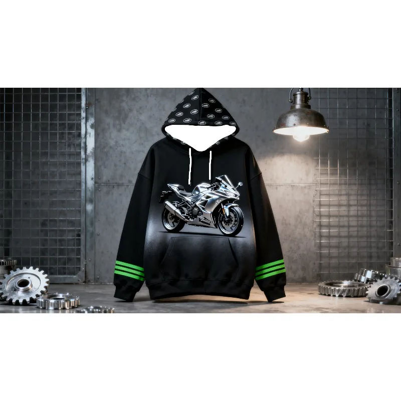 

MOTO-Kawasaki Racing Толстовка с принтом для взрослых Уличная одежда с капюшоном Унисекс Мотоциклетные толстовки Пуловеры Спортивный костюм Одежда