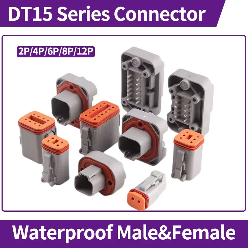 5/10 Set DT 15 Automotive Waterproof Connector PCB Straight Pin Socket On-Board Circuit Board Pin End Sheath Male&Female