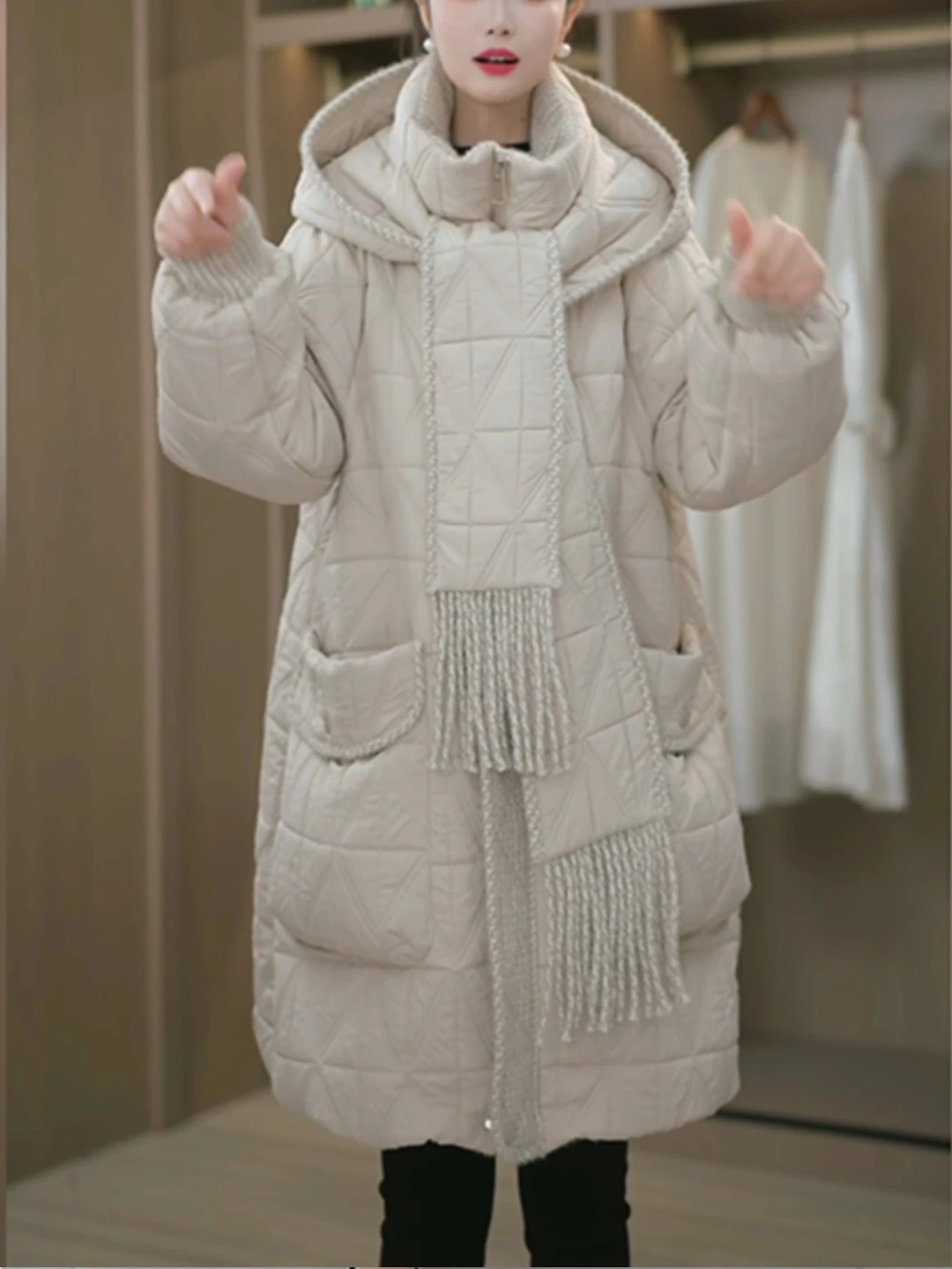 

Утепленная женская хлопковая куртка средней длины с капюшоном, теплая, съемная, осенне-зимняя, новинка, корейский стиль, свободный крой