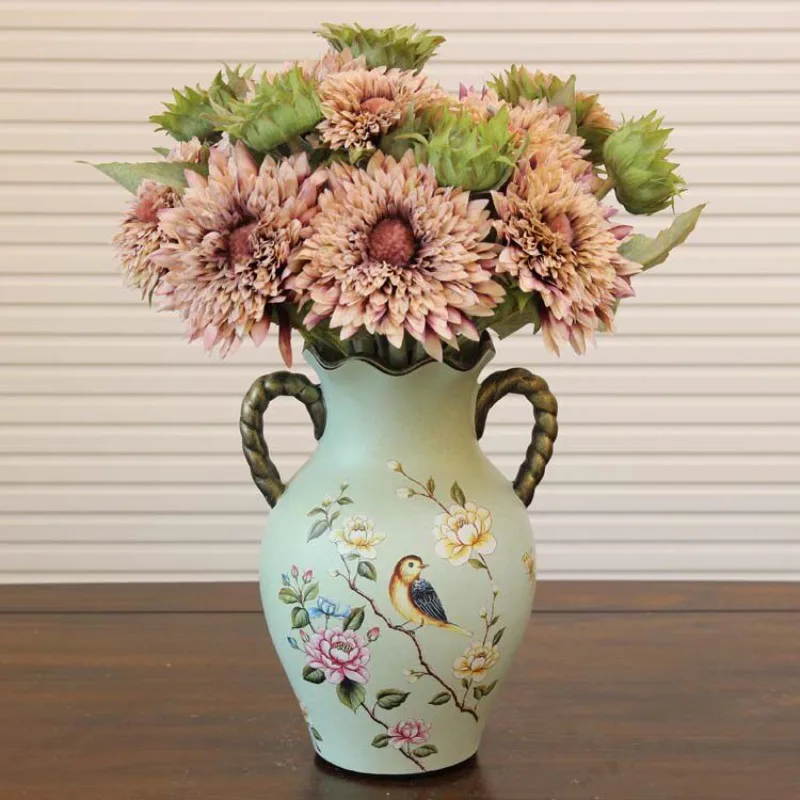American Dining Table Decoration Vase European Retro Entrance Home Handicrafts Ceramic Binaural Large Vases Home Decor 꽃병 Ваза