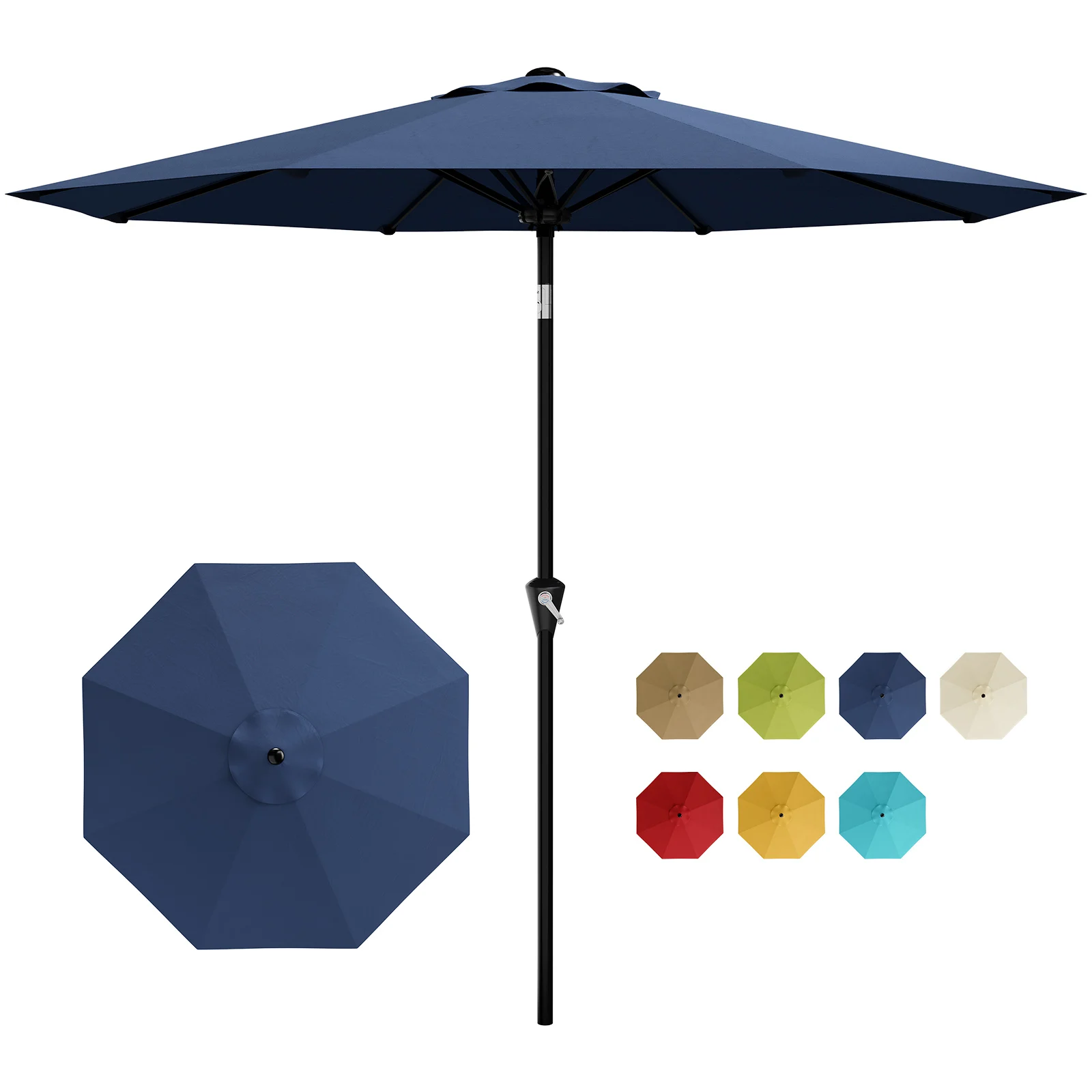 10ft Outdoor Patio Market Umbrella for Table - Crank Lift & Push-Button Tilt - Vented UV-Resistant Water-Resistant Canopy, 8-Rib Frame - For Pool/Deck/Yard/Garden