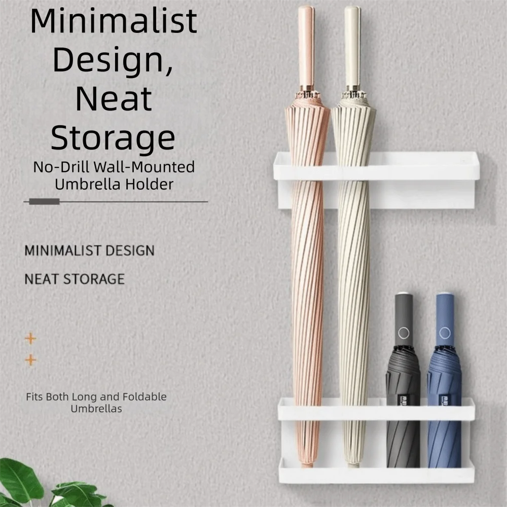No-Drill Umbrella Rack Drip Tray Magnetic Suction Wall Mounted Umbrella Holder Adjustable Height Minimalist Modern